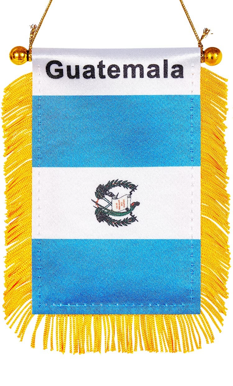 WXTWK 3 X 5 Inch Guatemala Flag Guatemalan Window Hanging Flag Small Mini Car Flags Banners Rearview Mirror Decoration With Suction Cup Golden Fringy Banner - Image 1