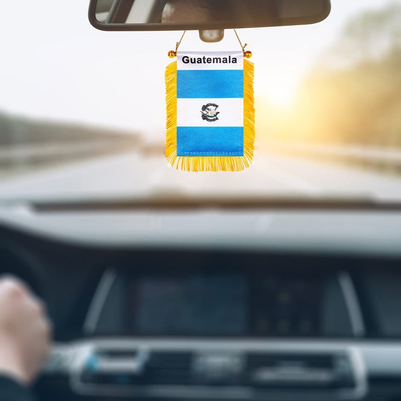 WXTWK 3 X 5 Inch Guatemala Flag Guatemalan Window Hanging Flag Small Mini Car Flags Banners Rearview Mirror Decoration With Suction Cup Golden Fringy Banner - Image 4