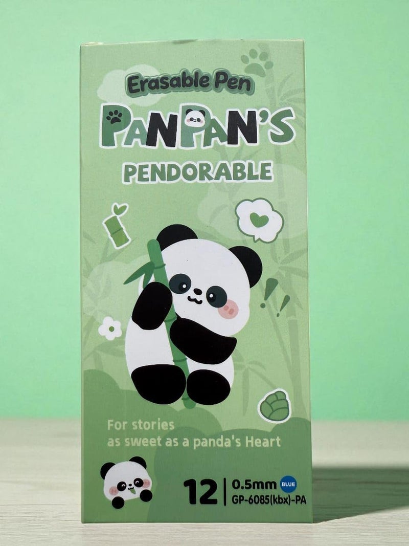 DEOXY 12Pcs Panda Pen Retractable Erasable Gel Pens, 0.5 mm Fine Point Smooth Writing Eraser Pen, Quick Drying Blue Ink for Office School Note Taking Birthday Return Gifts for Kids - Image 4