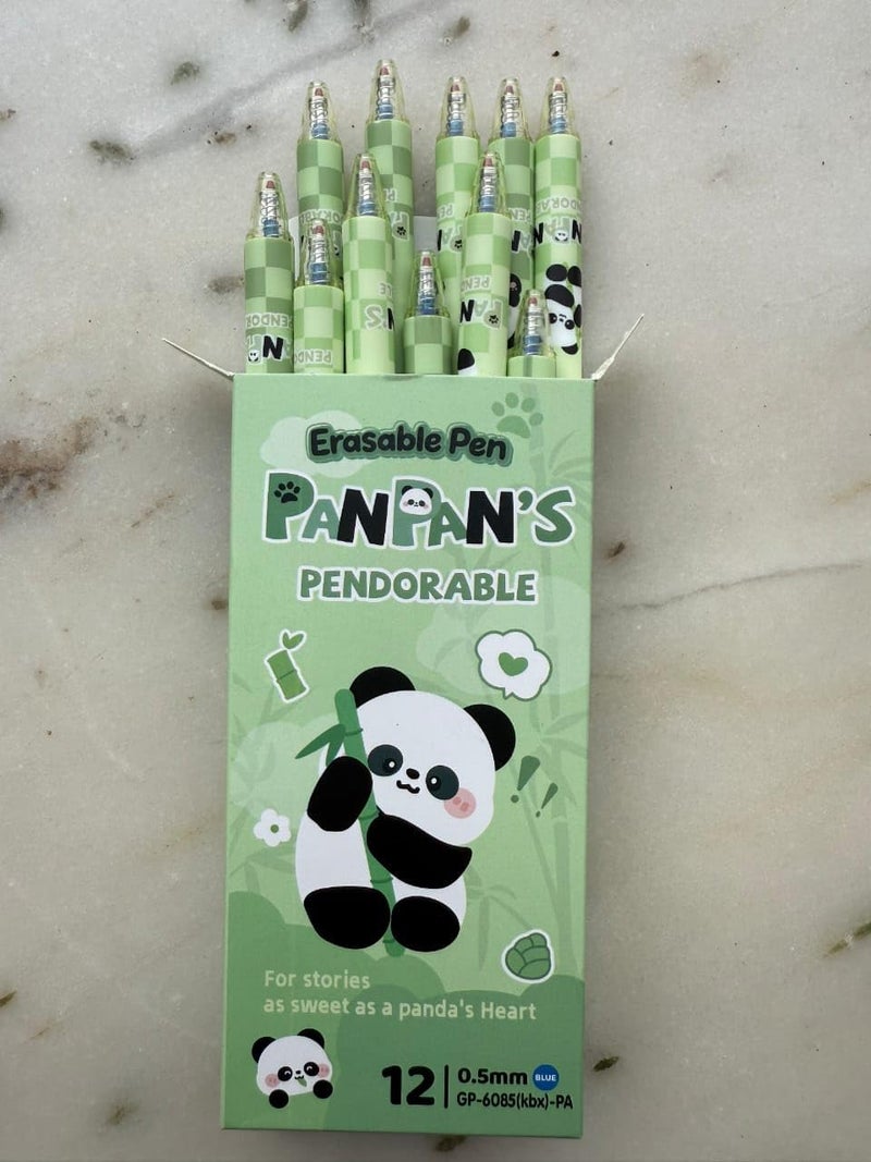 DEOXY 12Pcs Panda Pen Retractable Erasable Gel Pens, 0.5 mm Fine Point Smooth Writing Eraser Pen, Quick Drying Blue Ink for Office School Note Taking Birthday Return Gifts for Kids - Image 2