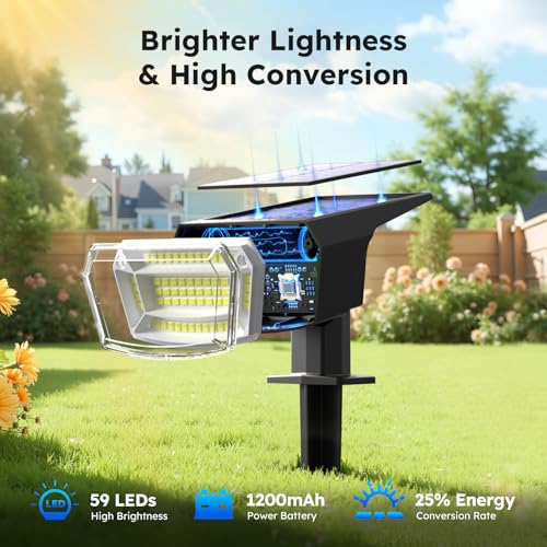 TECKNET Spot Lights Outdoor with 59 LED 4 Pack Solar Lights Outdoor Waterproof IP65 Auto OnOff Solar Spot Lights 3 Lighting Modes Solar Powered Garden 2in1 Solars Landscape Light Cool White - Image 3