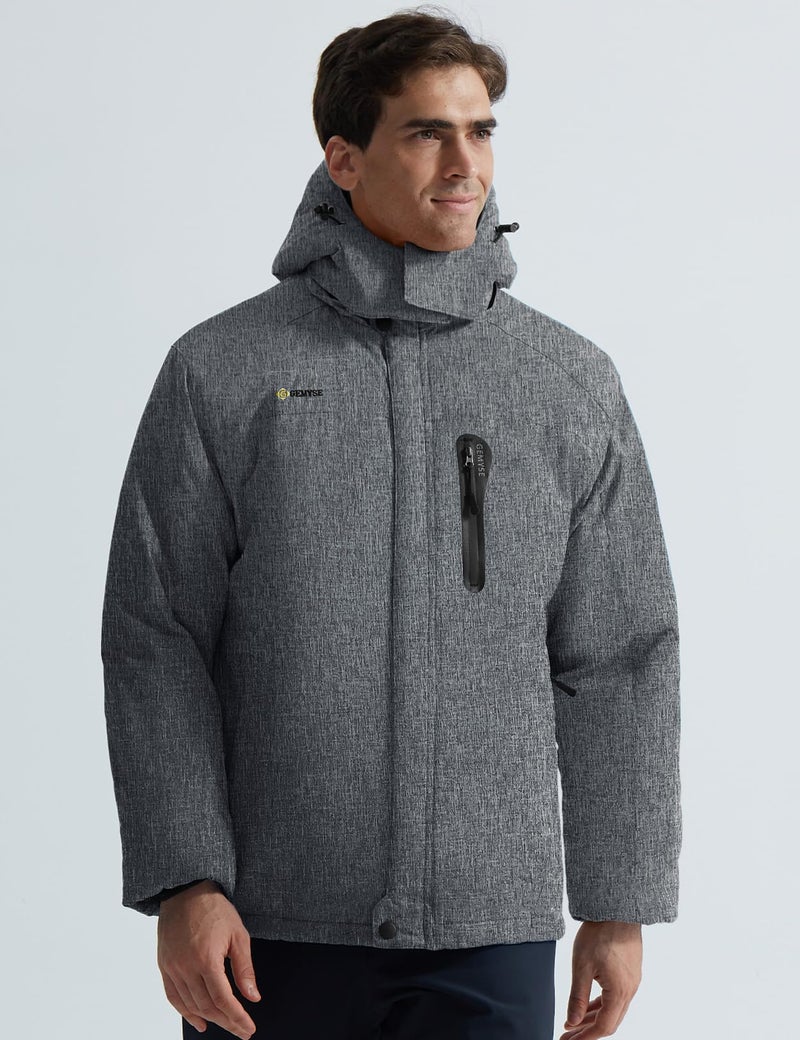 GEMYSE Men's Ski Snow Jacket Warm Winter Waterproof Coat Snowboard Rain Jacket Hooded Windbreaker(Marl Gray,Medium) - Image 2