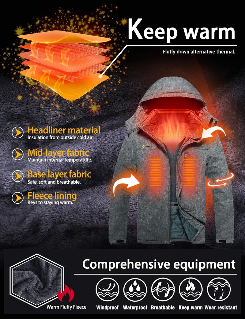 GEMYSE Men's Ski Snow Jacket Warm Winter Waterproof Coat Snowboard Rain Jacket Hooded Windbreaker(Marl Gray,Medium) - Image 4