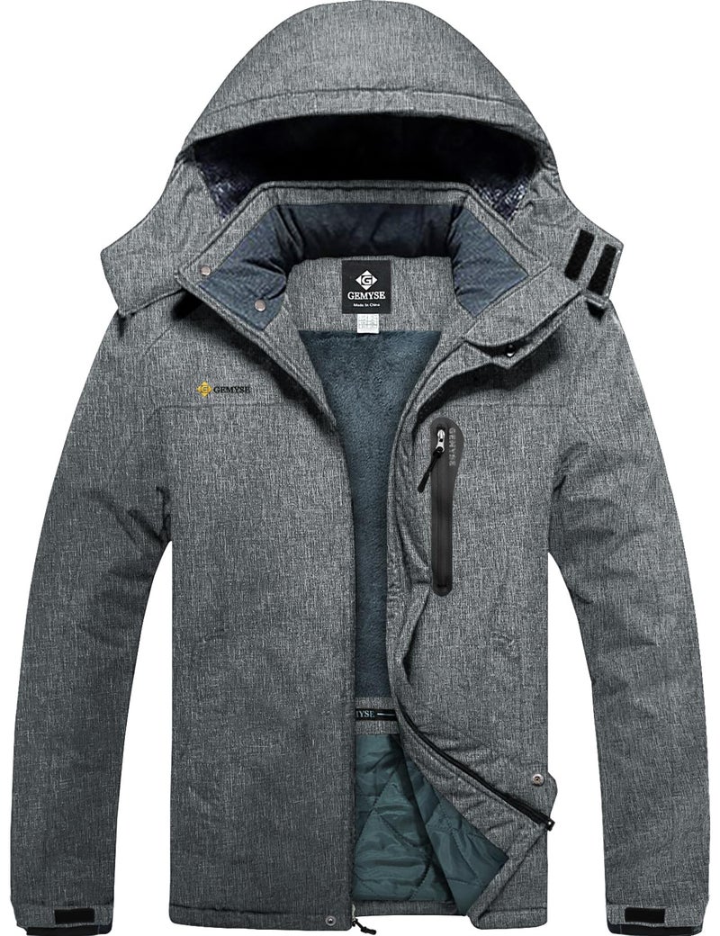 GEMYSE Men's Ski Snow Jacket Warm Winter Waterproof Coat Snowboard Rain Jacket Hooded Windbreaker(Marl Gray,Medium) - Image 1