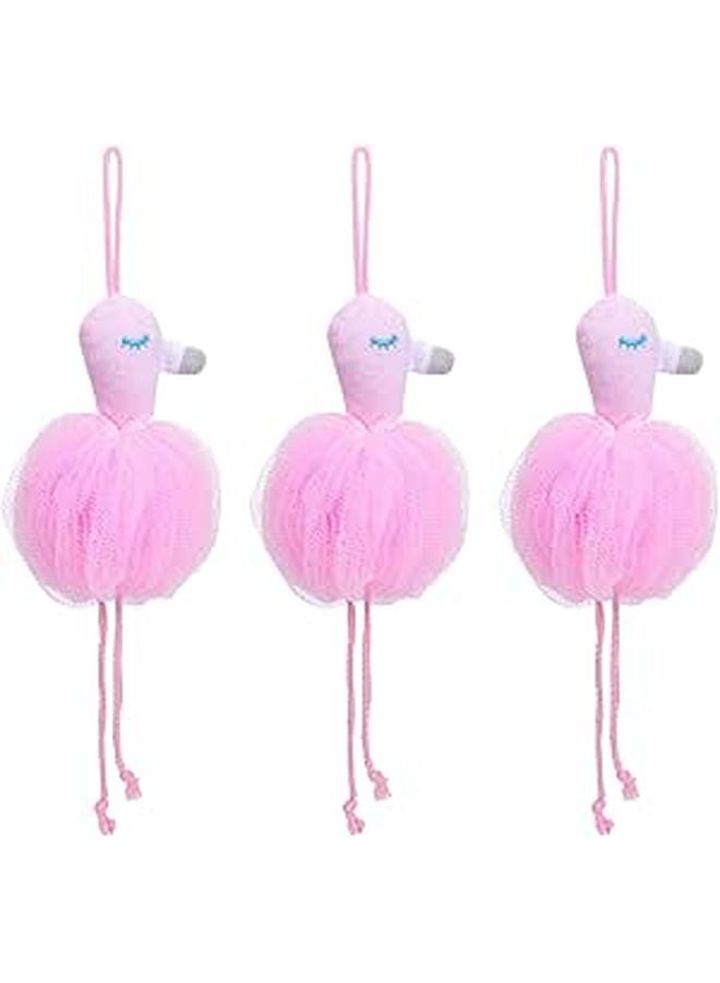 Flamingo Bath Shower Ball 3 Pack Pink Mesh Pouf Exfoliating Scrubber For Adults - Image 1
