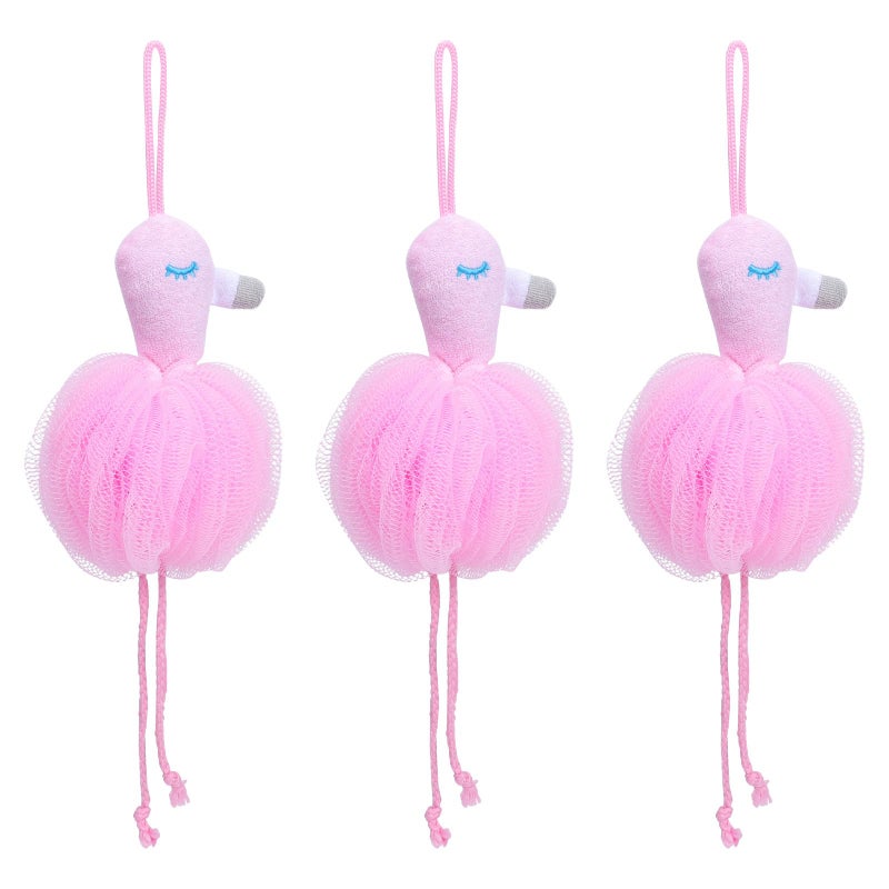 Flamingo Bath Shower Ball 3 Pack Pink Mesh Pouf Exfoliating Scrubber For Adults - Image 2
