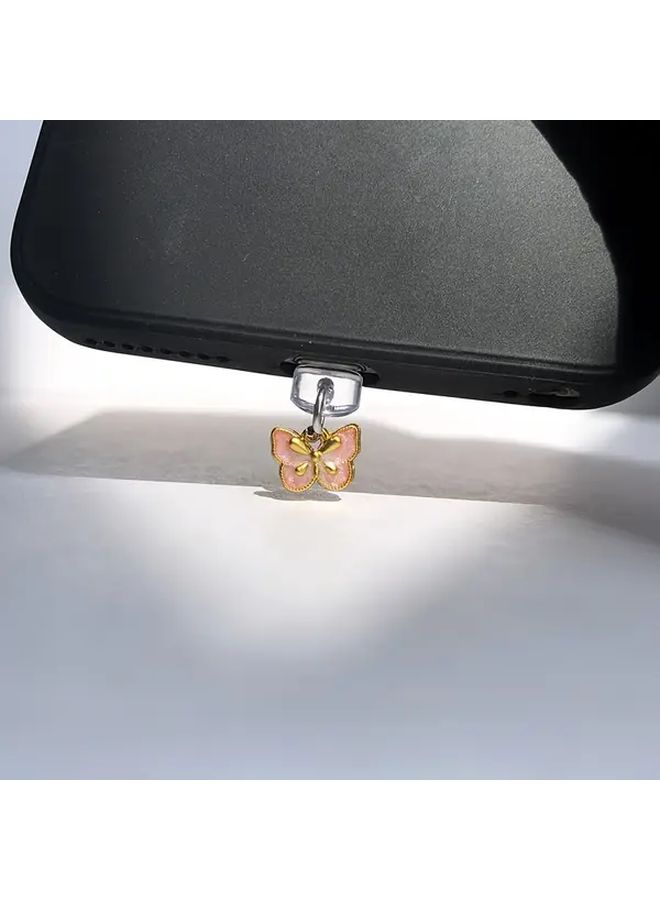 Mini Pink Butterfly Phone Dust Plug For Type C Charging Port Protector - Image 1