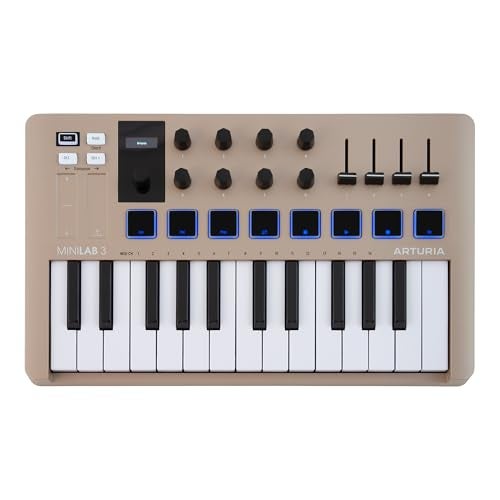 Arturia MiniLab 3 Champagne — 25 Key USB MIDI Keyboard Controller With 8 Multi-Color Drum Pads, 8 Knobs and Music Production Software Included - Image 1