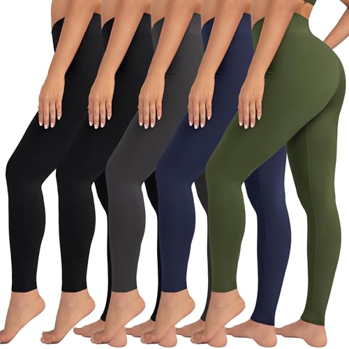 VALANDY Creamlush High Waisted Leggings for Women Stretch Tummy Control Athletic Workout Running Yoga Pants Plus Size 5 Pack - Image 1