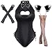 Yuriko Womens Bunny Costume Girl Suit Button Crotch Romper Onesie Bodysuit Cosplay Costume Furry Cat Ear Gloves Socks setBlack XL - Image 2