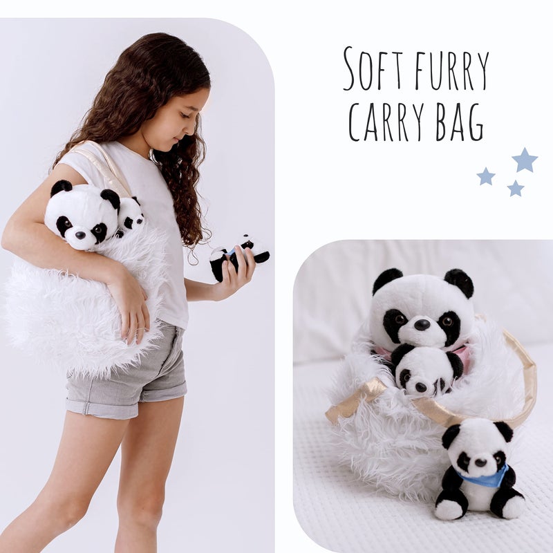 Perfectto Design Panda Stuffed Animal Bear Plush Toy for Girls 5 PCS Set - Mommy, 2 Babies, Bag, Blanket stuffies 3 4 5 Year Old Girl, Little Girls Birthday, Christmas Age 3-9 - Image 3
