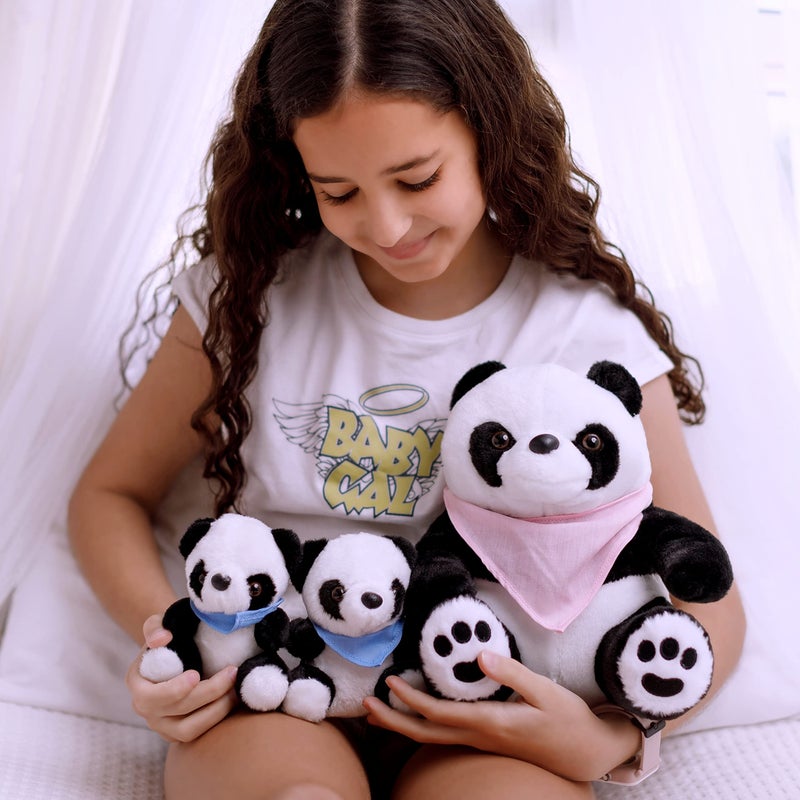 Perfectto Design Panda Stuffed Animal Bear Plush Toy for Girls 5 PCS Set - Mommy, 2 Babies, Bag, Blanket stuffies 3 4 5 Year Old Girl, Little Girls Birthday, Christmas Age 3-9 - Image 4