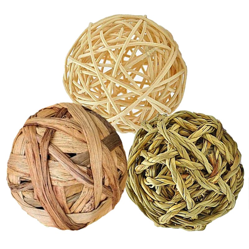 SunGrow 3 Pack Rabbit Chew Ball Assorted Grass Teething Toy for Small Pocket Pet Dental Wear Support Boredom Relief Activity Safe Woven Treat Enrichment for Bunny Guinea Pig Hamster Rat - Image 2