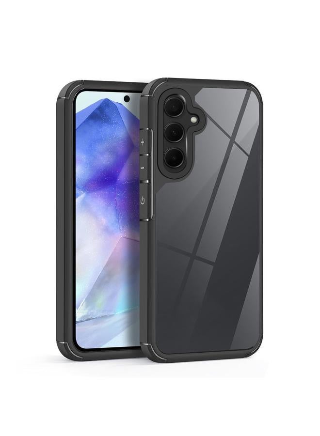 جراب شفاف مقاوم للصدمات مصنوع من مادة الأكريليك والبولي يوريثان الحراري لهاتف Samsung Galaxy A55 5G (أسود)