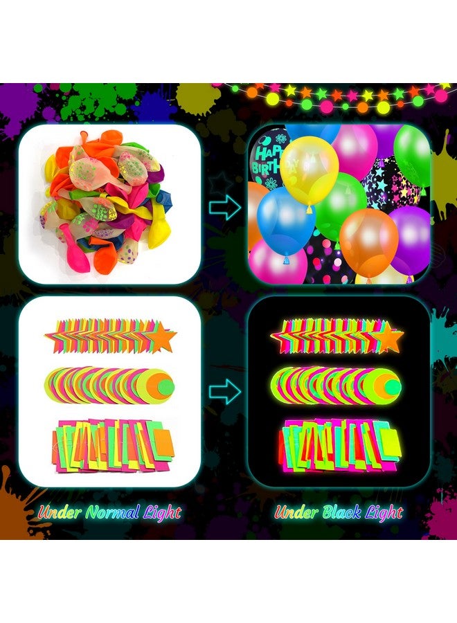Fayoo Neon Birthday Party Decoration Glow in The Dark Party Supplies Let's Glow Backdrop Banner Neon Fluorescent Balloons Garland Arch Kit Star Hanging Swirl Black Light Reactive Glow Tape Neon Streamer - Image 4