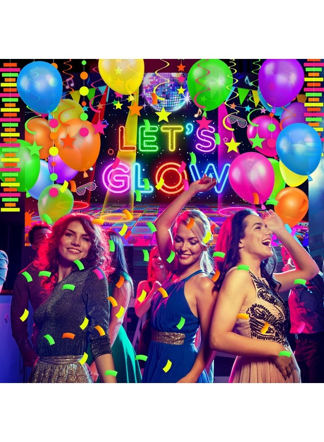 Fayoo Neon Birthday Party Decoration Glow in The Dark Party Supplies Let's Glow Backdrop Banner Neon Fluorescent Balloons Garland Arch Kit Star Hanging Swirl Black Light Reactive Glow Tape Neon Streamer - Image 5