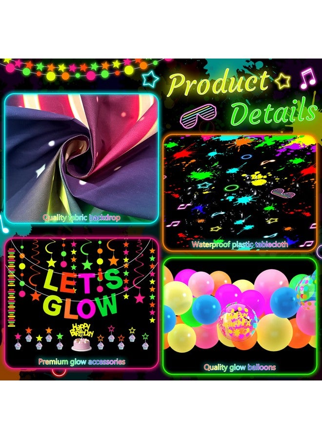 Fayoo Neon Birthday Party Decoration Glow in The Dark Party Supplies Let's Glow Backdrop Banner Neon Fluorescent Balloons Garland Arch Kit Star Hanging Swirl Black Light Reactive Glow Tape Neon Streamer - Image 3