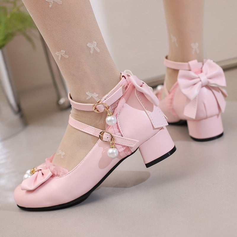 New Girls Shoes Bow Big Children'S Shoes Little Girls Students Performance Shoes High Heeled Princess Shoes Children'S Leather Shoes - Image 3
