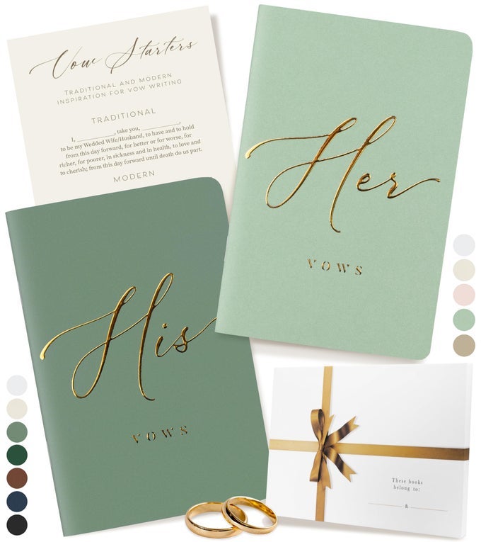PREMIUM WEDDING VOW BOOK FOR HER HIM SOFT TOUCH GOLD FOIL 28 LINED PAGES VOW BOOKS HIS AND HERS WEDDING ESSENTIALS WEDDING REGISTRY IDEAS HIS AND HERS GIFTS MINT SAGE