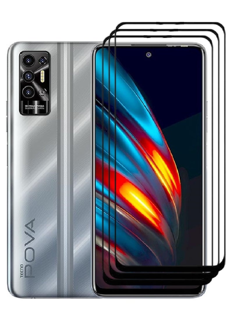 AINA 3 Pieces Tempered Glass Screen Protector 5D Designed For Tecno Pova 2 Full Glue Edge to Edge Full Screen Coverage And Bubble Free - Image 1