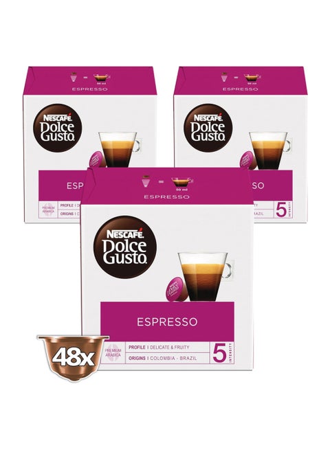 16 Dolce Gusto Espresso Coffee Capsules 88grams Pack of 3