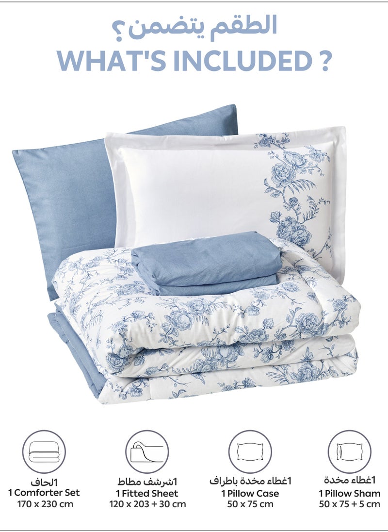 Donetella Bedding Comforter Set Single Size, 4-Pcs Bed Set Fits 120x200 Cms -Printed Bedding Set-All Season- Brushed Microfiber (طقم مفرش سرير فندقي)  - Image 3