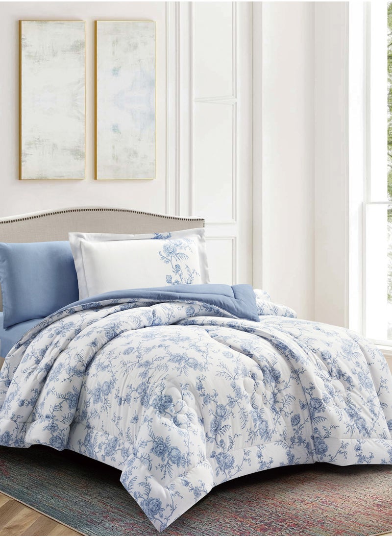 Donetella Bedding Comforter Set Single Size, 4-Pcs Bed Set Fits 120x200 Cms -Printed Bedding Set-All Season- Brushed Microfiber (طقم مفرش سرير فندقي)  - Image 1