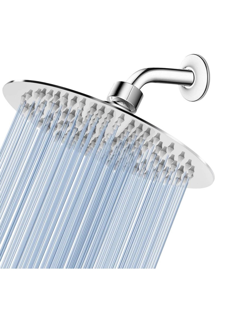 KASTWAVE Rain Shower Head, 8 Inch Round High Pressure Showerhead, Ultra-Thin Stainless Steel 304 High Flow Rainfall Shower Head with Shower Arm - Image 1