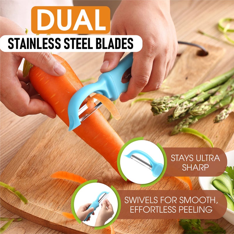 Spring Chef Premium Swivel Vegetable Peeler, Soft Grip Handle and Ultra Sharp Stainless Steel Blades - Perfect Kitchen Peeler For Veggie, Fruit, Potato, Carrot, Apple - Aqua Sky - Image 2