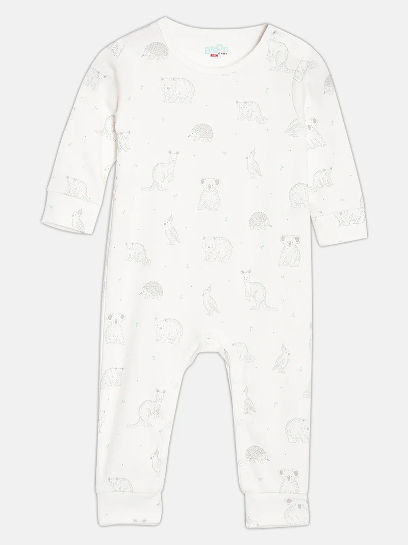 Broon Broon Infant Girls White and Sea Blue Printed Organic Cotton Sleepsuit Pack of 2