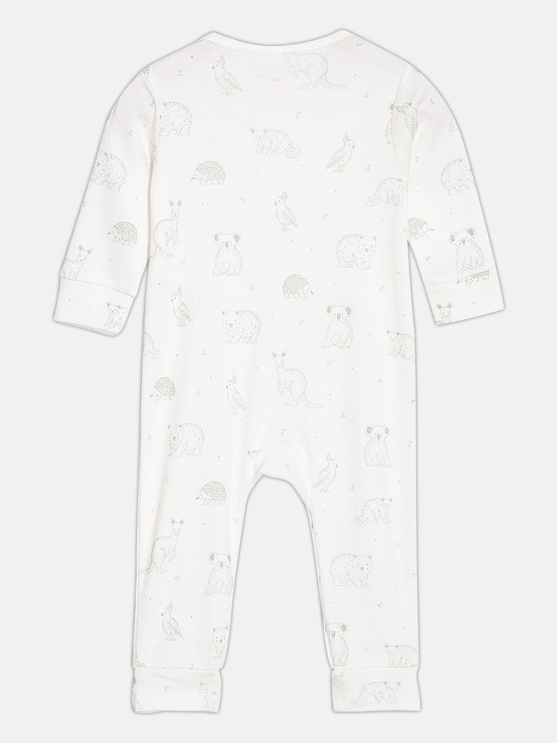 Broon Infant Girls White and Sea Blue Printed Organic Cotton Sleepsuit Pack of 2 - Image 4