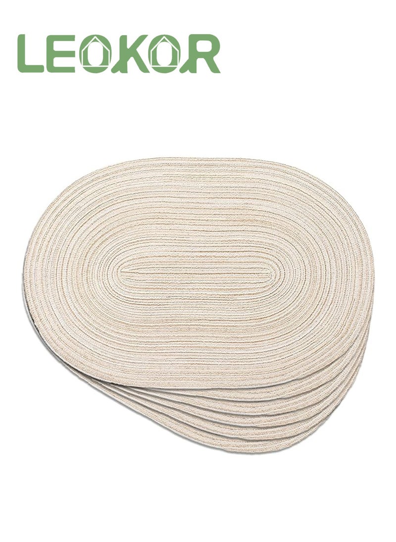 LEOKOR Oval Braided Placemats 6 Pcs Table Mats for Dining Tables Natural Woven Heat Resistant Place Mats Beige  - Image 1