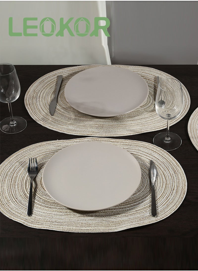 LEOKOR Oval Braided Placemats 6 Pcs Table Mats for Dining Tables Natural Woven Heat Resistant Place Mats Beige  - Image 5