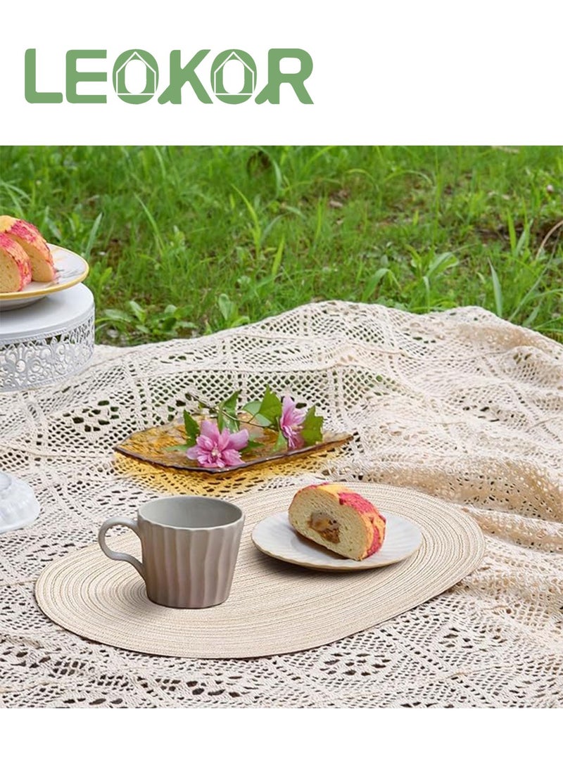 LEOKOR Oval Braided Placemats 6 Pcs Table Mats for Dining Tables Natural Woven Heat Resistant Place Mats Beige  - Image 2