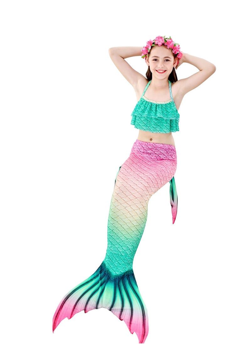 Cutie Cute Girl's Swimsuit Set 3 Pcs for Girls Swimming Swimsuits Princess Bikini Set for Toddler Big Girls Birthday Gift Without Fin(2-12 Years)  - Image 3