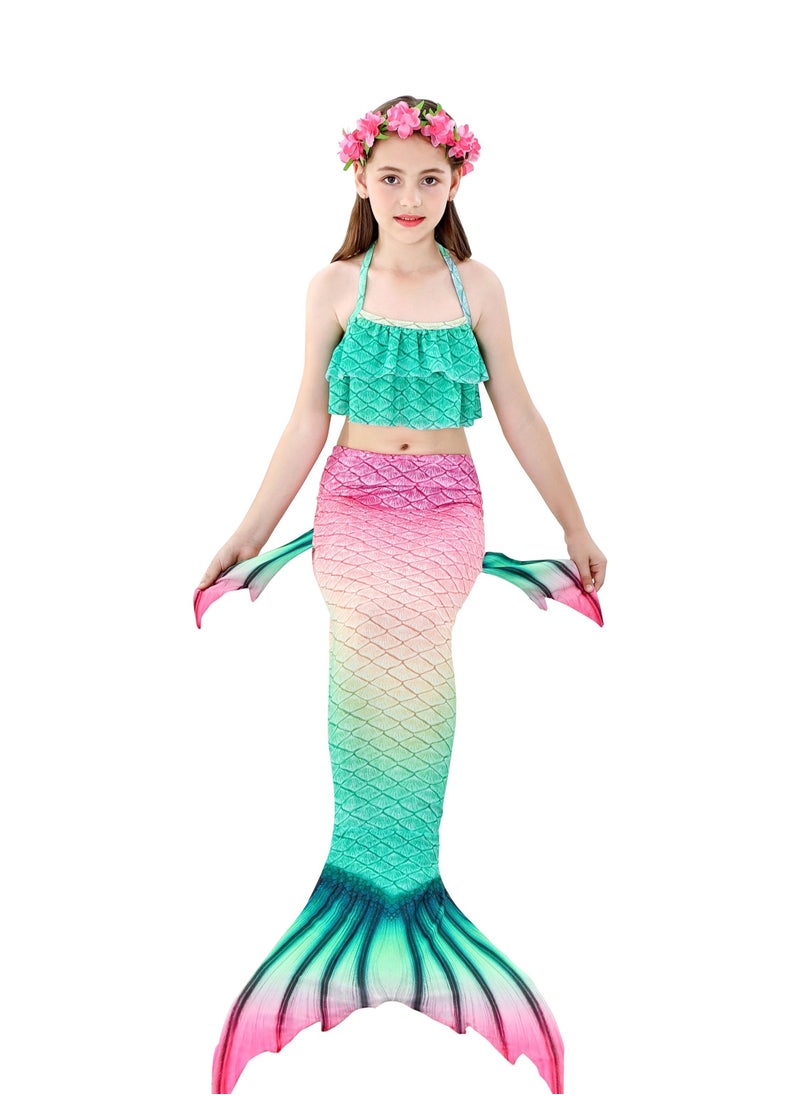 Cutie Cute Girl's Swimsuit Set 3 Pcs for Girls Swimming Swimsuits Princess Bikini Set for Toddler Big Girls Birthday Gift Without Fin(2-12 Years)  - Image 2