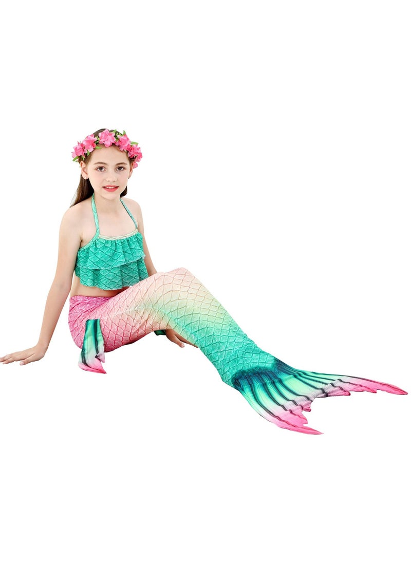 Cutie Cute Girl's Swimsuit Set 3 Pcs for Girls Swimming Swimsuits Princess Bikini Set for Toddler Big Girls Birthday Gift Without Fin(2-12 Years)  - Image 4