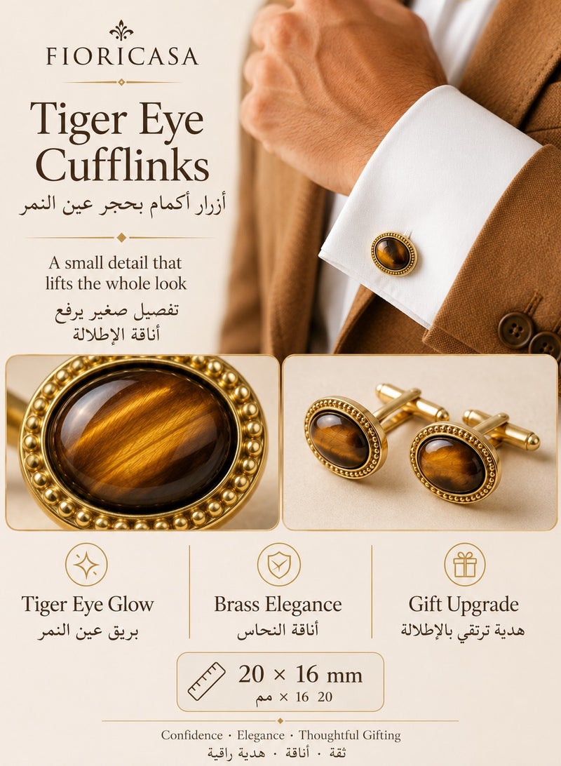 FIORICASA Men’s Gift Set with 33-Bead 10mm Kuka Wood Prayer Beads, Wood & Brass Fountain Pen, Tiger Eye Cufflinks and Premium Gift Box for Him - Image 4