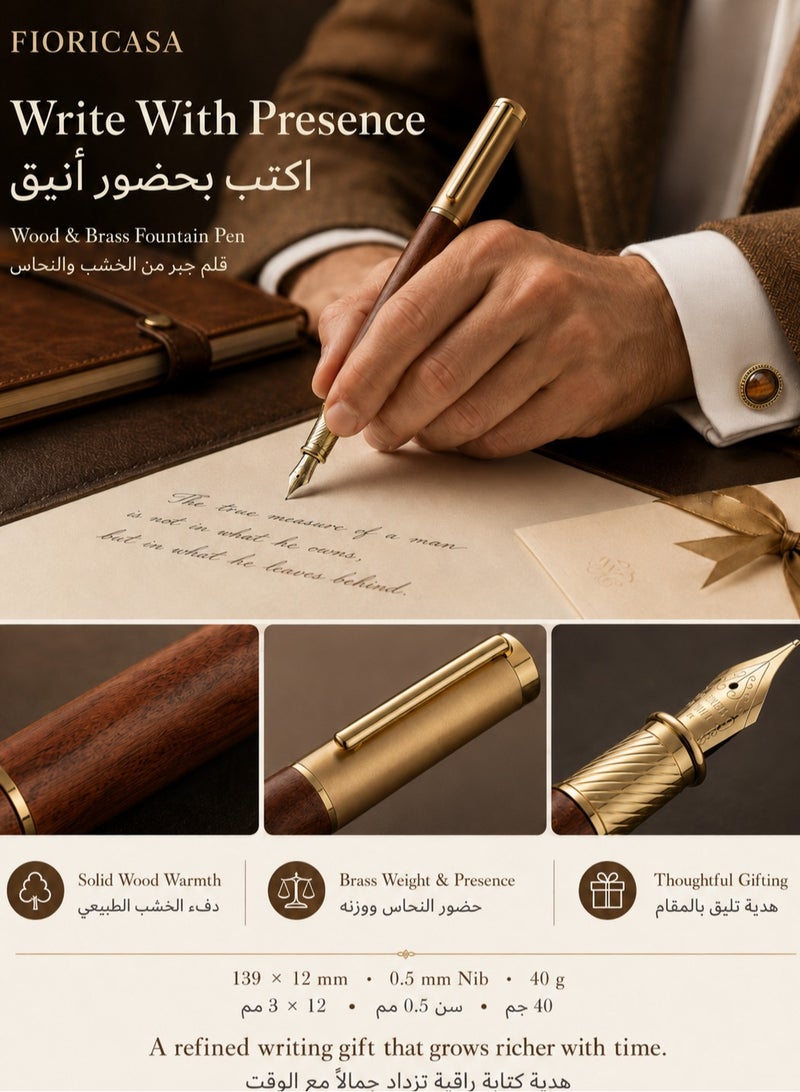 FIORICASA Men’s Gift Set with 33-Bead 10mm Kuka Wood Prayer Beads, Wood & Brass Fountain Pen, Tiger Eye Cufflinks and Premium Gift Box for Him - Image 5
