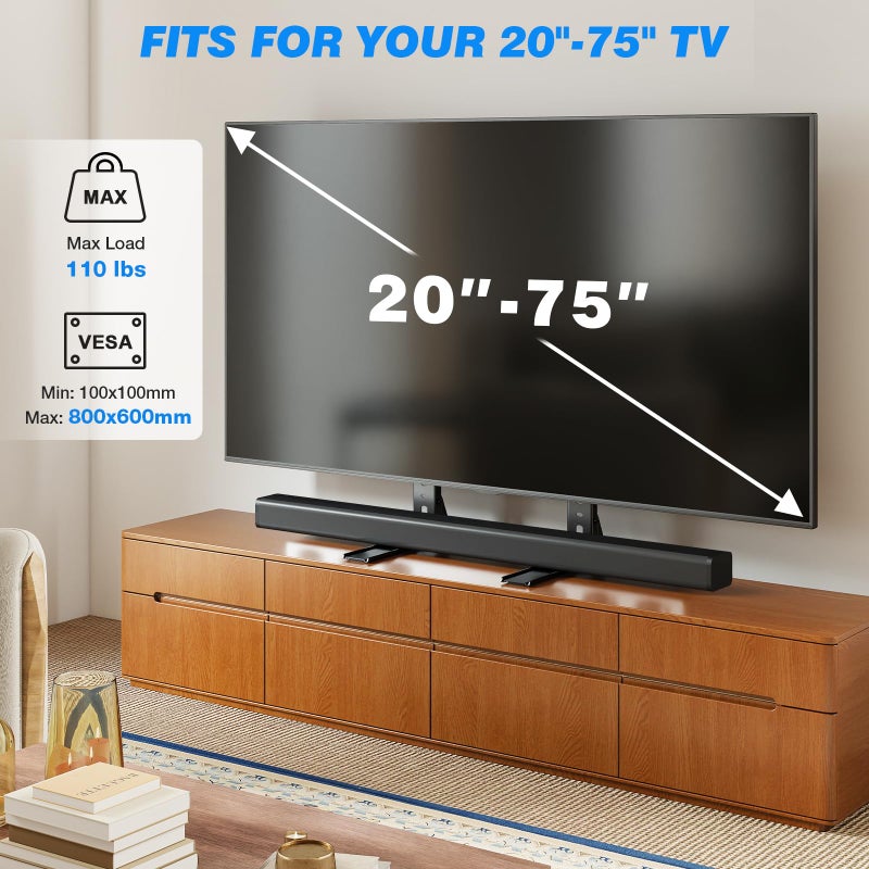 Rfiver Universal TV Stand for 20-75 inch Flat Curved TVs, Height Adjustable Table Top TV Stand, TV Feet with Cable Management,Steel Replacement TV Legs Holds up to 110 lbs, Max VESA 800x600mm, Black - Image 2