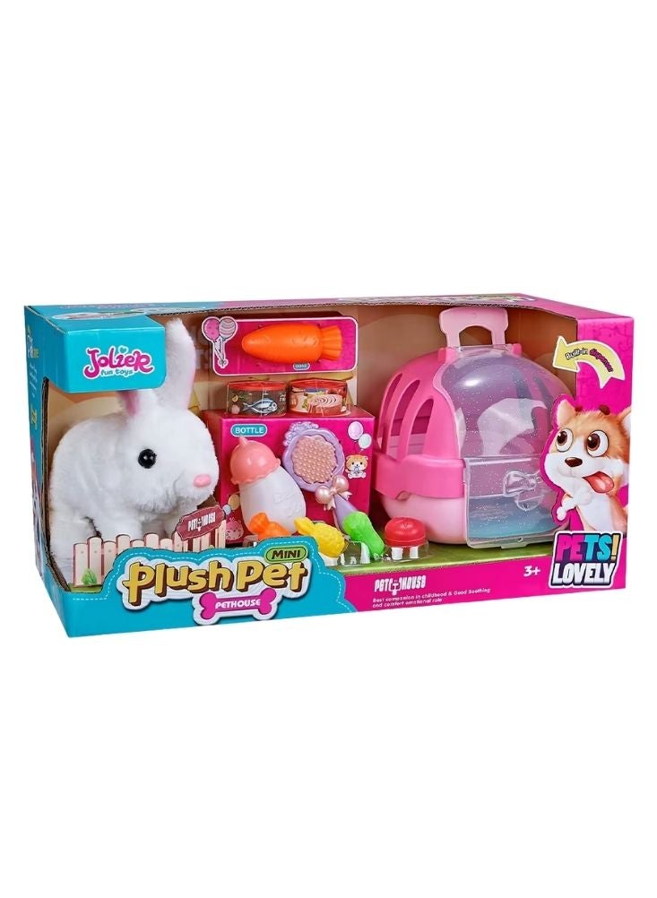 بريميم مجموعة ألعاب بيت الحيوانات الأليفة القطيفة الصغيرة – أرنب محشو لطيف مع ملحقات التغذية وحقيبة ظهر، لعبة خيالية ممتعة للأطفال - Image 2