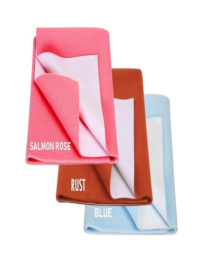 ELEVANTO Baby Anti-Piling Fleece Extra Absorbent Instant Dry Sheet for Baby, Baby Bed Protector, Waterproof Sheet, Small Size 50x70 cm, Pack of 3, Sky & SELMON & Rust - Image 1