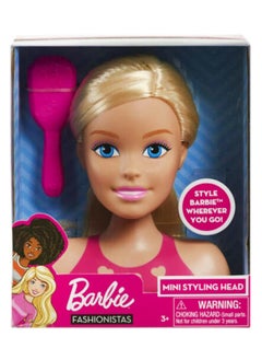 Just Play 2pc Barbie Doll Girls Mini Styling Head Pretend Play Dress Up Set Blonde JPMINSHDBAR1  - Image 1