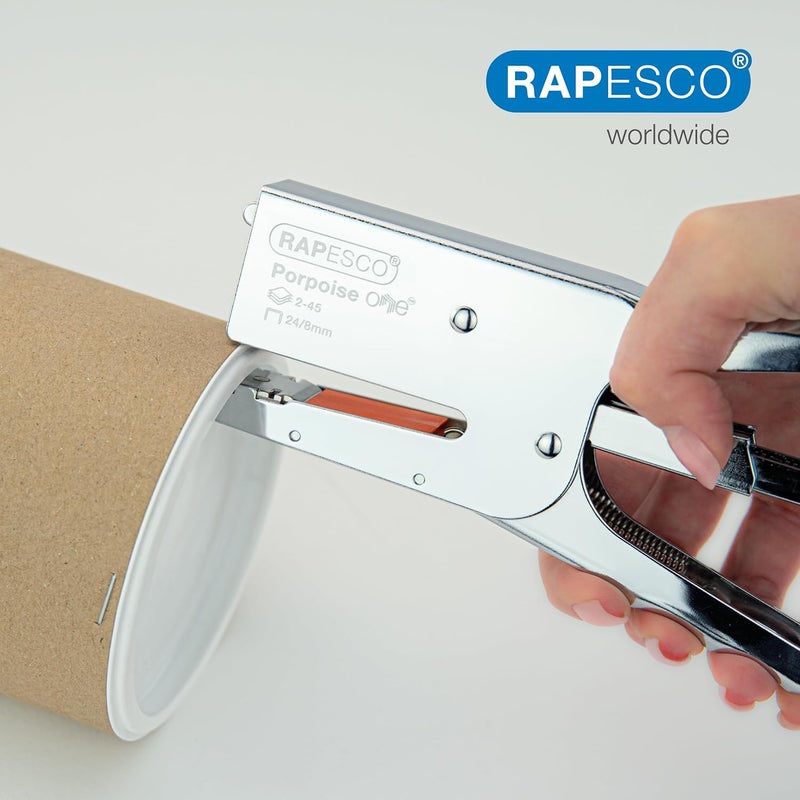 RAPESCO 1794 Porpoise ONE Bypass Stapling Plier with 1000 Staples, Type 24 High-Capacity 5/16", 45 Sheet Capacity, All Metal One Size Plier with Bypass Stapling System, Chrome - Image 4
