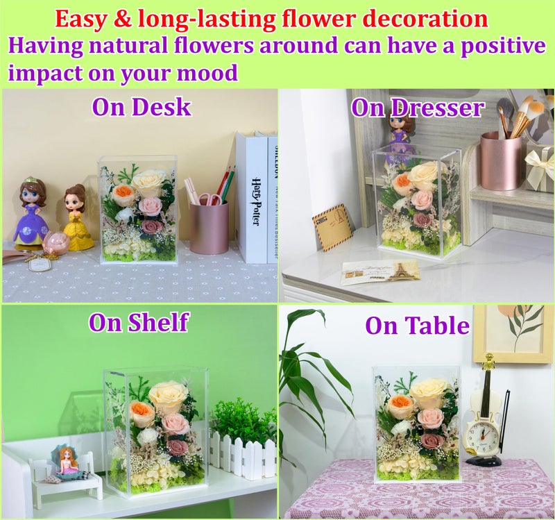 Valley of Rain & Forest Long-Lasting Real Flowers, Handcrafted Preserved Rose Bush For you to Send Love for All Occasions, Floral Arrangement for Indoor Decoration (Yellow Champagne Rose) - Image 5