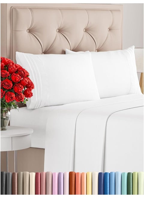 Full Size Sheet Set - Breathable & Cooling Sheets - Hotel Luxury Bed Sheets - Extra Soft - Deep Pockets - Easy Fit - 4 Piece Set - Wrinkle Free - Comfy - White Bed Sheets - Fulls Sheets - 4 PC