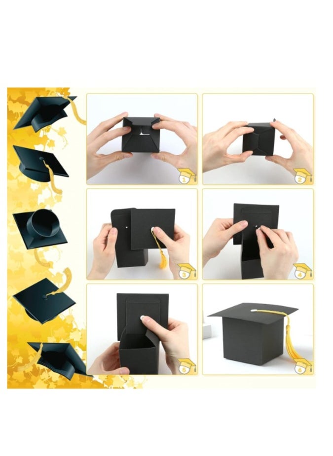 OASIS-TH 30 Pack Graduation Candy Boxes, Graduation Cap Gift Sugar Chocolate Boxes with Yellow Tassel, DIY Grad Treat Box for Graduation Party Favors Boxes, Graduation Decor Party Supplies  - Image 3