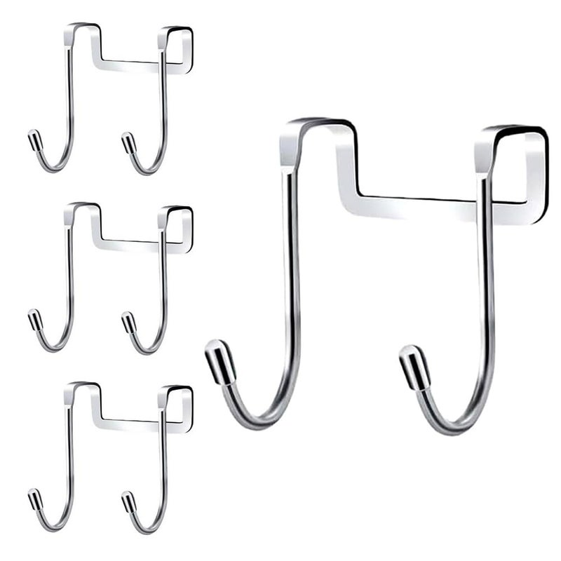 Bukela 4 Pcs Over Cabinet Drawer Double Hooks 304 Stainless Steel Narrow Door Hook for Kitchen, Bathroom, Drawer, Wardrobe Door, Cabinet Door, Office Cubicle Partition Hook - Image 1