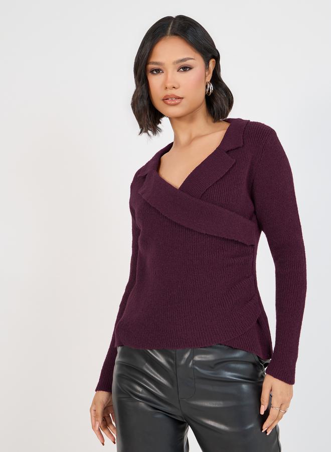 ستايلي بلوزة محبوكة بياقة ونمط لف - Image 1