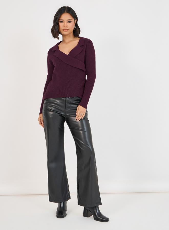 ستايلي بلوزة محبوكة بياقة ونمط لف - Image 2